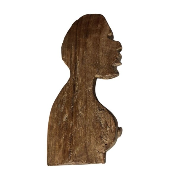 Vintage African Woman Tribal Folk Art Hand Carved Wood Wall Hanging Plaque 7" - Picture 2 of 4